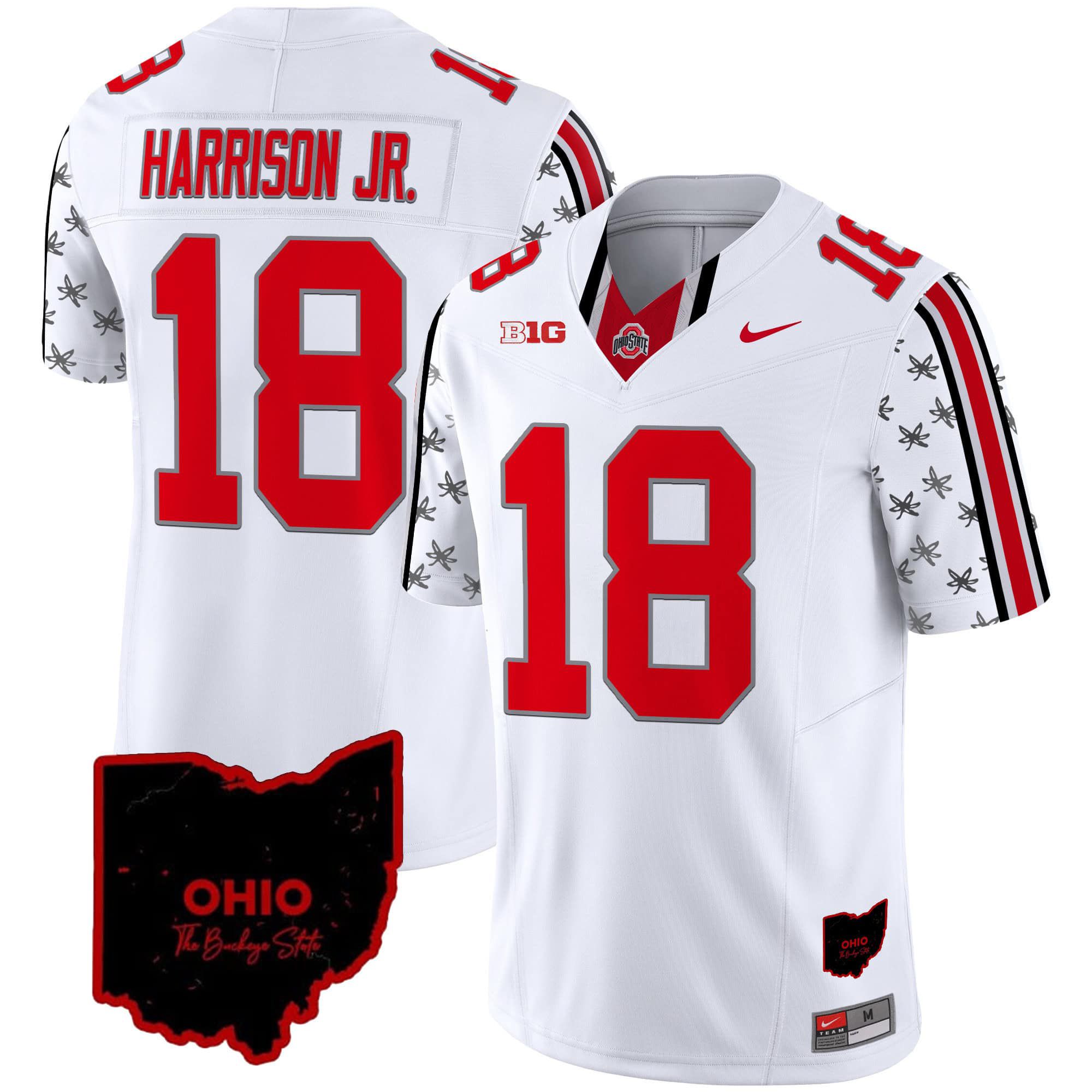 Men Ohio State Buckeyes #18 Harrison jr White 2024 Nike Home Patch Vapor Limited NCAA Jersey
